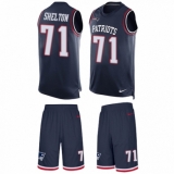 Men's Nike New England Patriots #71 Danny Shelton Limited Navy Blue Tank Top Suit NFL Jersey