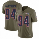 Youth Nike New England Patriots #94 Adrian Clayborn Limited Olive 2017 Salute to Service NFL Jersey