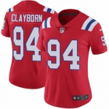 Women's Nike New England Patriots #94 Adrian Clayborn Red Alternate Vapor Untouchable Limited Player NFL Jersey