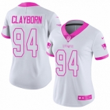 Women's Nike New England Patriots #94 Adrian Clayborn Limited White Pink Rush Fashion NFL Jersey