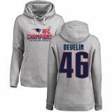 Women's Nike New England Patriots #46 James Develin Heather Gray 2017 AFC Champions Pullover Hoodie