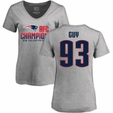 Women's Nike New England Patriots #93 Lawrence Guy Heather Gray 2017 AFC Champions V-Neck T-Shirt