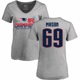 Women's Nike New England Patriots #69 Shaq Mason Heather Gray 2017 AFC Champions V-Neck T-Shirt