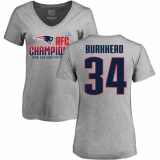 Women's Nike New England Patriots #34 Rex Burkhead Heather Gray 2017 AFC Champions V-Neck T-Shirt