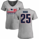 Women's Nike New England Patriots #25 Eric Rowe Heather Gray 2017 AFC Champions V-Neck T-Shirt
