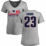 Women's Nike New England Patriots #23 Patrick Chung Heather Gray 2017 AFC Champions V-Neck T-Shirt