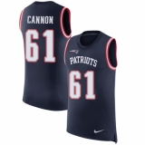 Men's Nike New England Patriots #61 Marcus Cannon Limited Navy Blue Rush Player Name & Number Tank Top NFL Jersey
