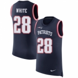 Men's Nike New England Patriots #28 James White Limited Navy Blue Rush Player Name & Number Tank Top NFL Jersey