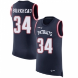 Men's Nike New England Patriots #34 Rex Burkhead Limited Navy Blue Rush Player Name & Number Tank Top NFL Jersey
