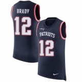 Men's Nike New England Patriots #12 Tom Brady Limited Navy Blue Rush Player Name & Number Tank Top NFL Jersey