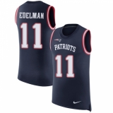 Men's Nike New England Patriots #11 Julian Edelman Limited Navy Blue Rush Player Name & Number Tank Top NFL Jersey