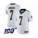 Men's New Orleans Saints #7 Morten Andersen White Vapor Untouchable Limited Player 100th Season Football Jersey