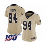 Women's New Orleans Saints #94 Cameron Jordan Limited Gold Inverted Legend 100th Season Football Jersey