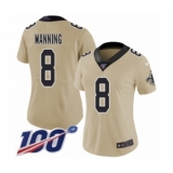 Women's New Orleans Saints #8 Archie Manning Limited Gold Inverted Legend 100th Season Football Jersey