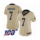Women's New Orleans Saints #7 Morten Andersen Limited Gold Inverted Legend 100th Season Football Jersey