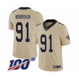 Youth New Orleans Saints #91 Trey Hendrickson Limited Gold Inverted Legend 100th Season Football Jersey