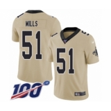 Youth New Orleans Saints #51 Sam Mills Limited Gold Inverted Legend 100th Season Football Jersey