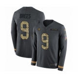 Men's Nike New Orleans Saints #9 Drew Brees Limited Black Salute to Service Therma Long Sleeve NFL Jersey