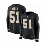 Women's Nike New Orleans Saints #51 Sam Mills Limited Black Therma Long Sleeve NFL Jersey