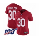 Women's New York Giants #30 Antonio Hamilton Red Limited Red Inverted Legend 100th Season Football Jersey