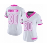 Women's New York Giants #30 Antonio Hamilton Limited White Pink Rush Fashion Football Jersey
