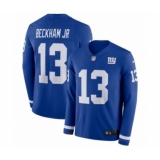 Youth Nike New York Giants #13 Odell Beckham Jr Limited Royal Blue Therma Long Sleeve NFL Jersey
