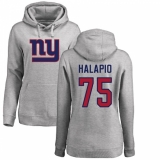 NFL Women's Nike New York Giants #75 Jon Halapio Ash Name & Number Logo Pullover Hoodie