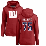 NFL Women's Nike New York Giants #75 Jon Halapio Red Name & Number Logo Pullover Hoodie