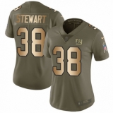 Women's Nike New York Giants #38 Jonathan Stewart Limited Olive/Gold 2017 Salute to Service NFL Jersey
