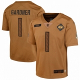 Youth New York Jets #1 Ahmad Sauce Gardner Nike Brown 2023 Salute To Service Limited Jersey