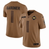 Men's New York Jets #1 Ahmad Sauce Gardner Nike Brown 2023 Salute To Service Limited Jersey