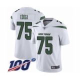 Men's New York Jets #75 Chuma Edoga White Vapor Untouchable Limited Player 100th Season Football Jersey