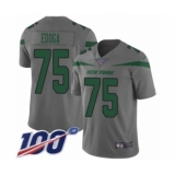 Men's New York Jets #75 Chuma Edoga Limited Gray Inverted Legend 100th Season Football Jersey