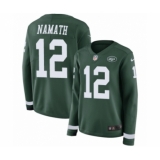 Women's Nike New York Jets #12 Joe Namath Limited Green Therma Long Sleeve NFL Jersey