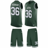 Men's Nike New York Jets #36 Rashard Robinson Limited Green Tank Top Suit NFL Jersey