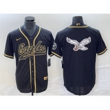 Men's Nike Philadelphia Eagles Black Gold Team Big Logo Cool Base Stitched Baseball Jersey
