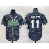 Men's Philadelphia Eagles #11 AJ Brown Grey Camo Cool Base Stitched Baseball Jersey