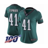 Women's Philadelphia Eagles #41 Johnathan Cyprien Midnight Green Team Color Vapor Untouchable Limited Player 100th Season Football Jersey