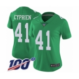 Women's Philadelphia Eagles #41 Johnathan Cyprien Limited Green Rush Vapor Untouchable 100th Season Football Jersey