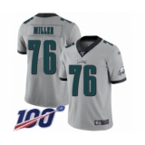 Men's Philadelphia Eagles #76 Shareef Miller Limited Silver Inverted Legend 100th Season Football Jersey