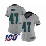 Women's Philadelphia Eagles #47 Nate Gerry Limited Silver Inverted Legend 100th Season Football Jersey