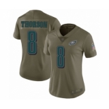 Women's Philadelphia Eagles #8 Clayton Thorson Limited Olive 2017 Salute to Service Football Jersey
