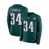 Youth Philadelphia Eagles #34 Andrew Sendejo Limited Green Therma Long Sleeve Football Jersey