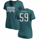 Women's Nike Philadelphia Eagles #59 Seth Joyner Green Super Bowl LII Champions V-Neck T-Shirt