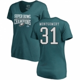 Women's Nike Philadelphia Eagles #31 Wilbert Montgomery Green Super Bowl LII Champions V-Neck T-Shirt