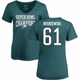 Women's Nike Philadelphia Eagles #61 Stefen Wisniewski Green Super Bowl LII Champions V-Neck T-Shirt