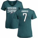 Women's Nike Philadelphia Eagles #7 Ron Jaworski Green Super Bowl LII Champions V-Neck T-Shirt