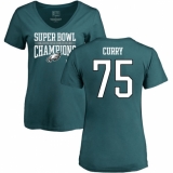 Women's Nike Philadelphia Eagles #75 Vinny Curry Green Super Bowl LII Champions V-Neck T-Shirt