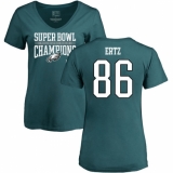 Women's Nike Philadelphia Eagles #86 Zach Ertz Green Super Bowl LII Champions V-Neck T-Shirt