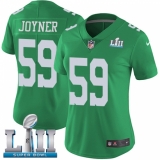 Women's Nike Philadelphia Eagles #59 Seth Joyner Limited Green Rush Vapor Untouchable Super Bowl LII NFL Jersey